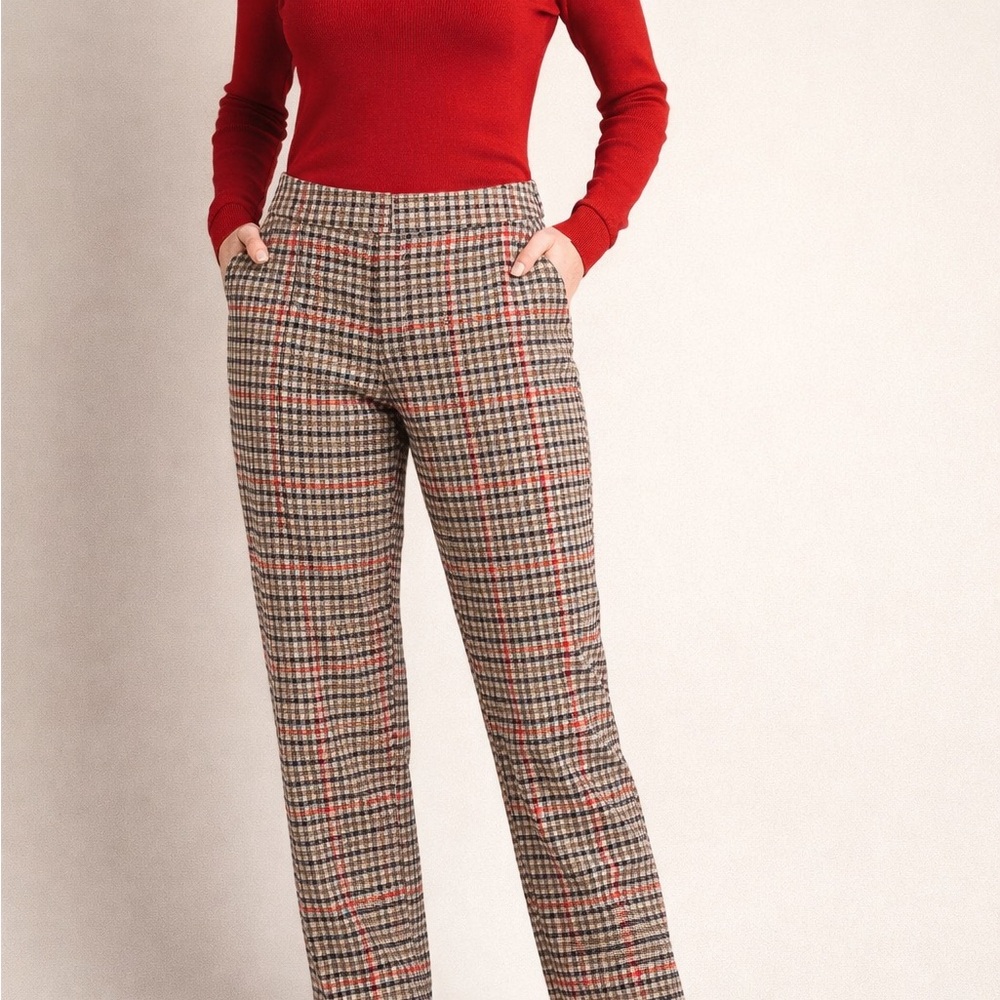 Talbots Plaid Straight-Leg Pants in Tan, Black and Red size 10